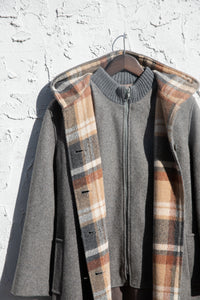 1960's Wool Gray and Plaid Zip & Button Up Coat