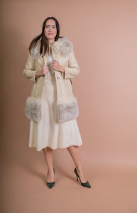 1960's Dan Di Modes Leather and Faux Fur Ivory Coat