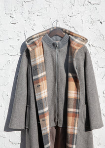 1960's Wool Gray and Plaid Zip & Button Up Coat