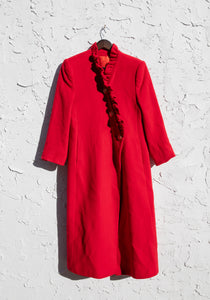 1970's Red Cashmere Ruffle Coat