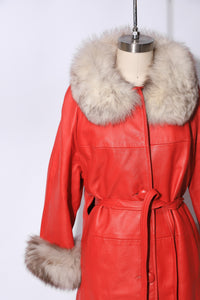 1960's Leather and Fox Fur Red Coat