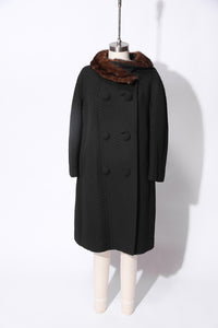 1960's Black Grace Shop Coat w/ Mink collar
