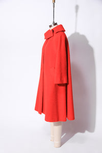 1960's Bright Red Felted Wool Swing Coat