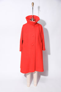 1960's Bright Red Felted Wool Swing Coat