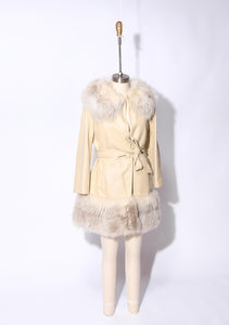 1960's Dan Di Modes Leather and Faux Fur Ivory Coat