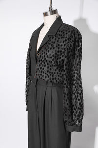 1980's Black Notch Collar Pleated Trouser Jumpsuit