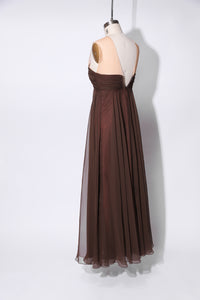 1950's Stunning Brown Beaded Maxi Gown