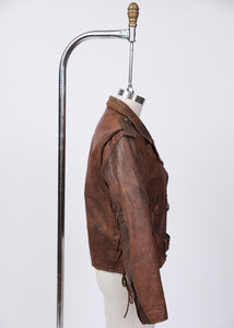 1980's Brown Leather Moto Jacket By Manzoor