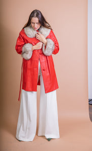 1960's Leather and Fox Fur Red Coat